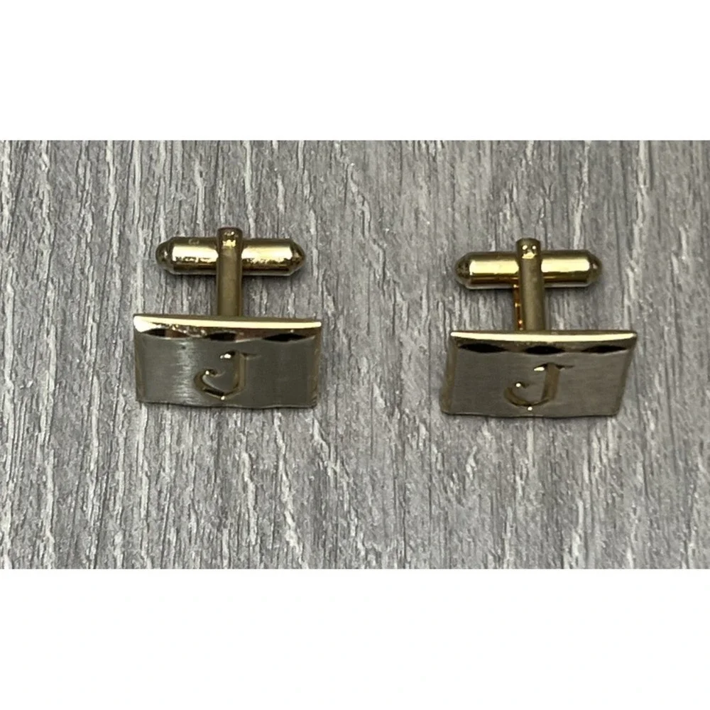 Vintage Hickok Gold Tone Initial J Cufflinks USA Monogrammed Letter Cuff Link